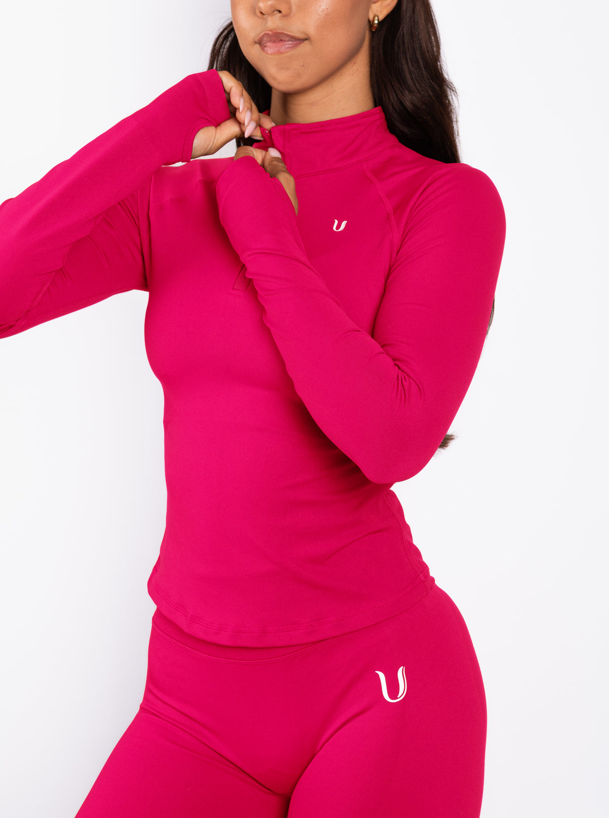 Beau | Half Zip Lange Mouwen Top - Framboos