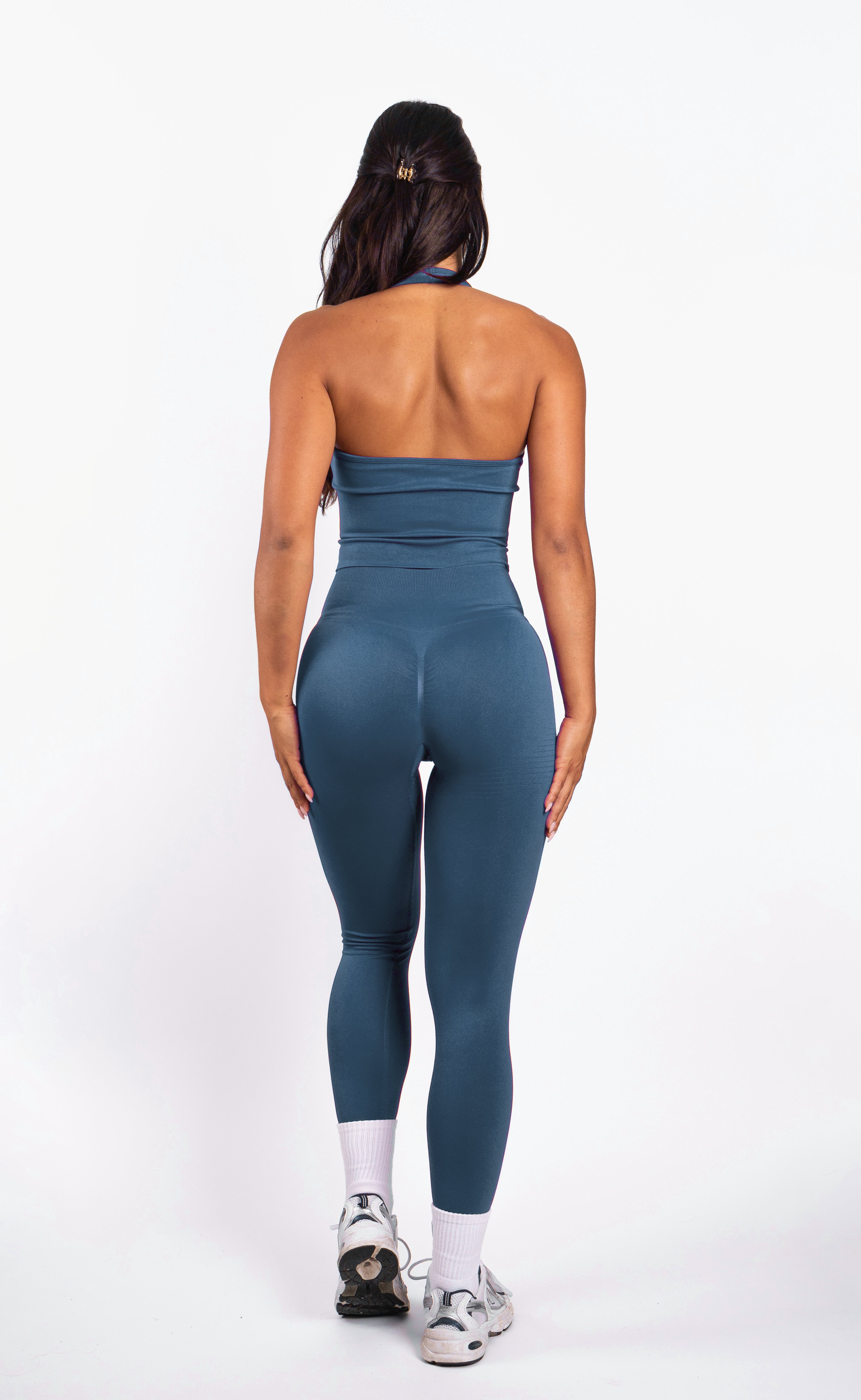 Bibi | Geribde Naadloze Halter Top – Blauw