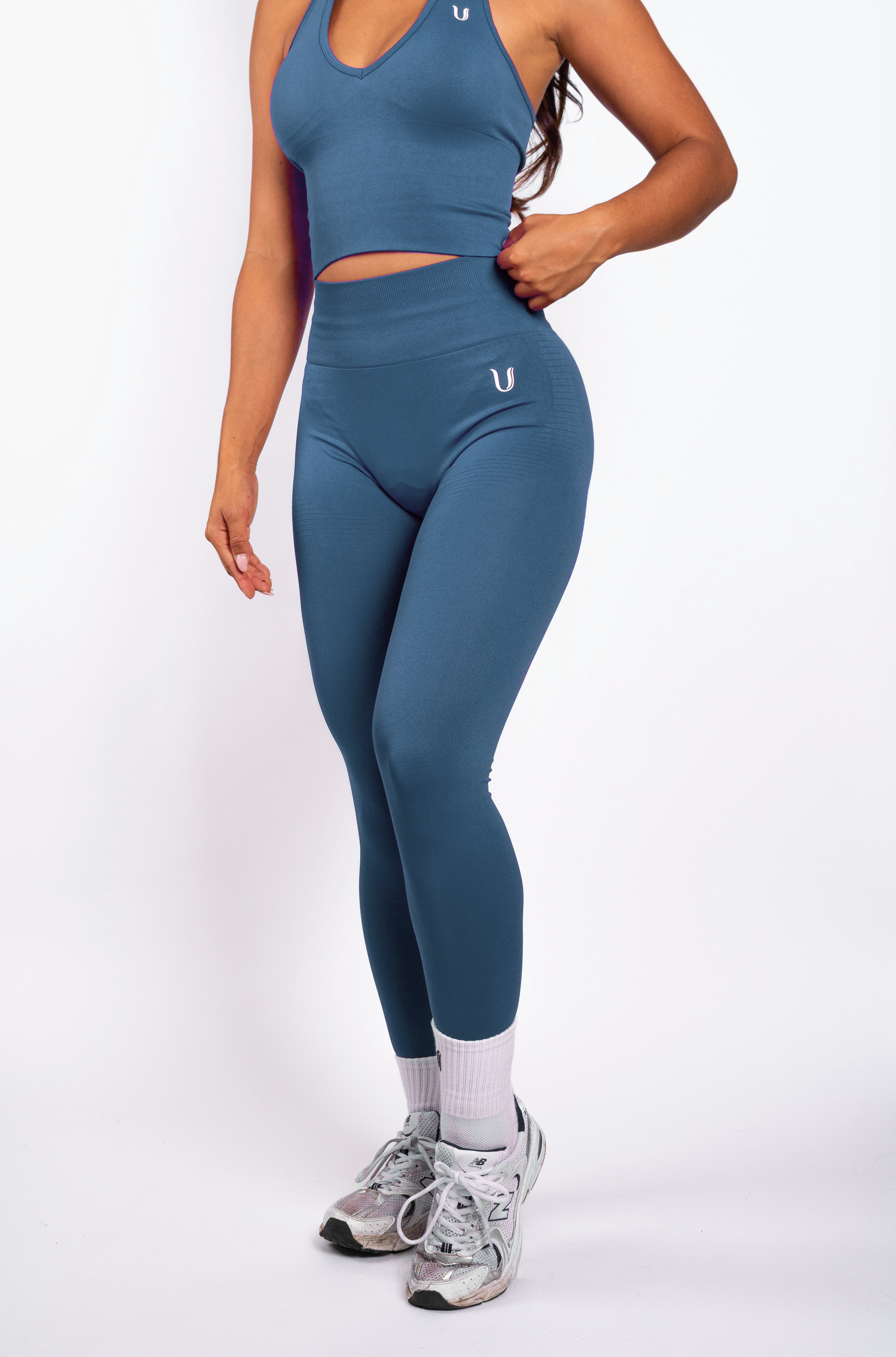 Bibi | Geribde Naadloze Legging – Blauw