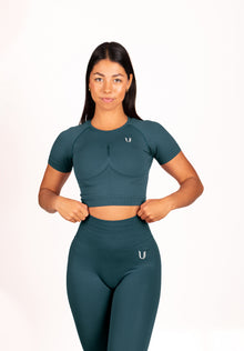 Leonie Top Shirt Blauwgroen - Dames activewear detail