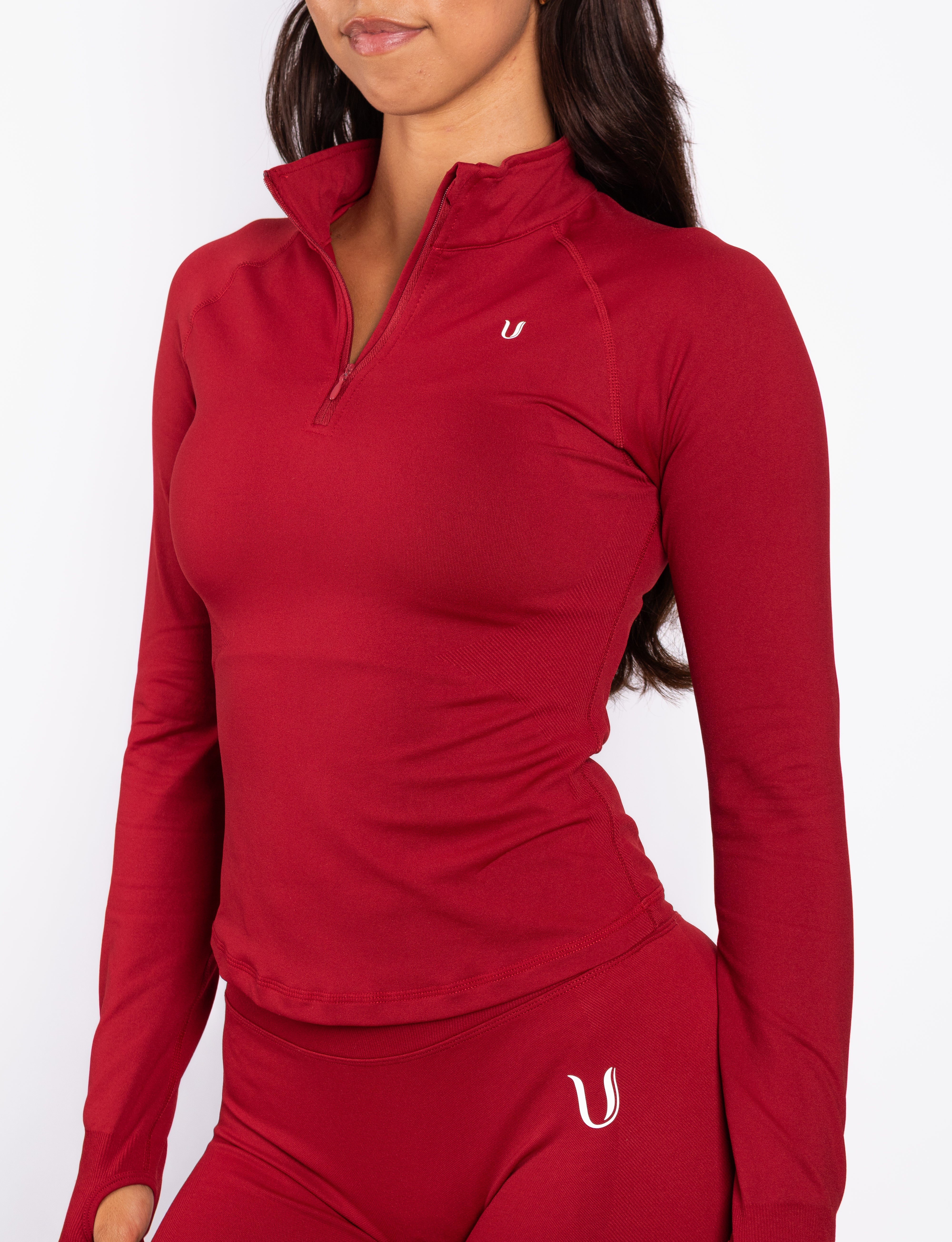 Beau | Half Zip Lange Mouwen Top - Rood
