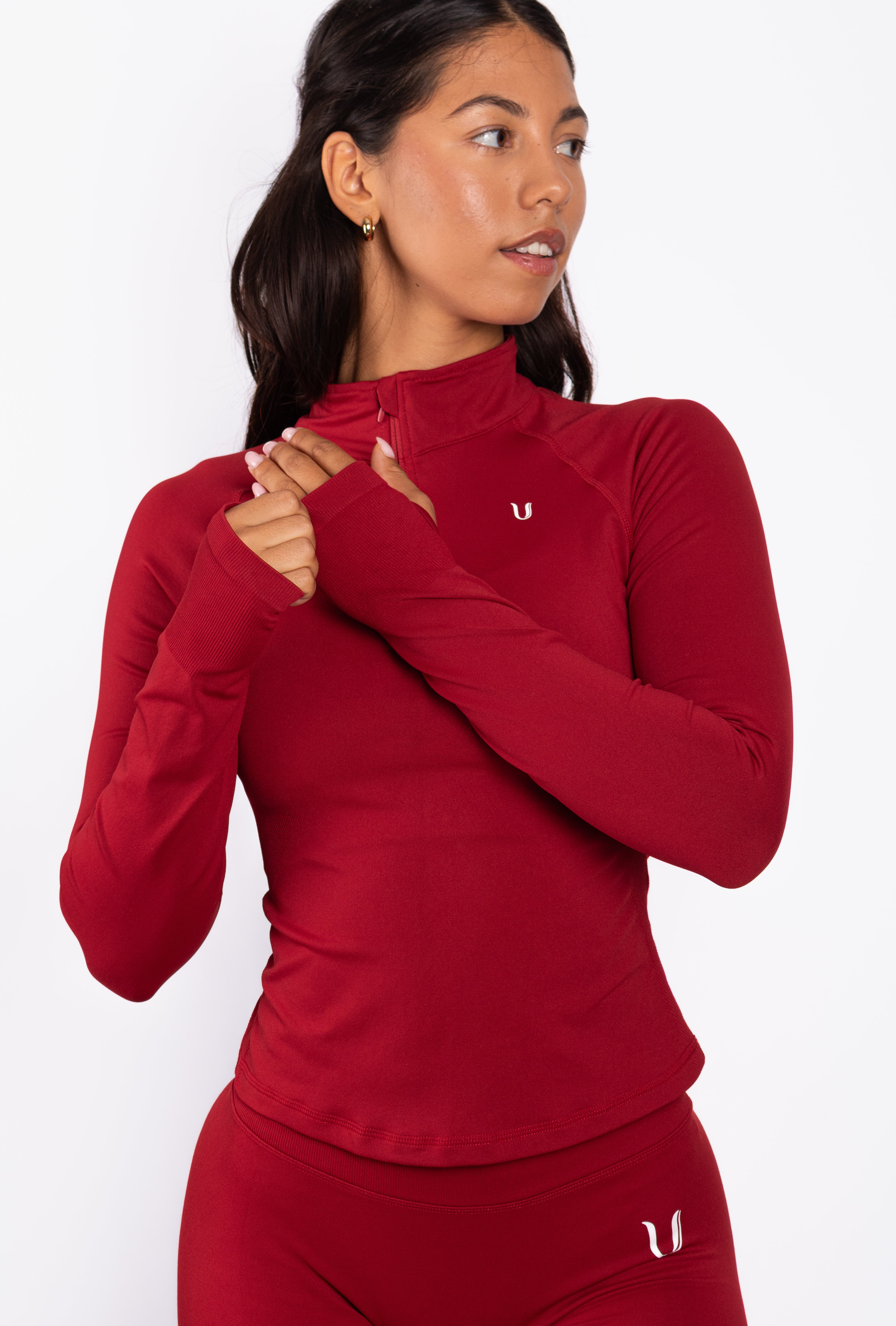 Beau | Half Zip Lange Mouwen Top - Rood