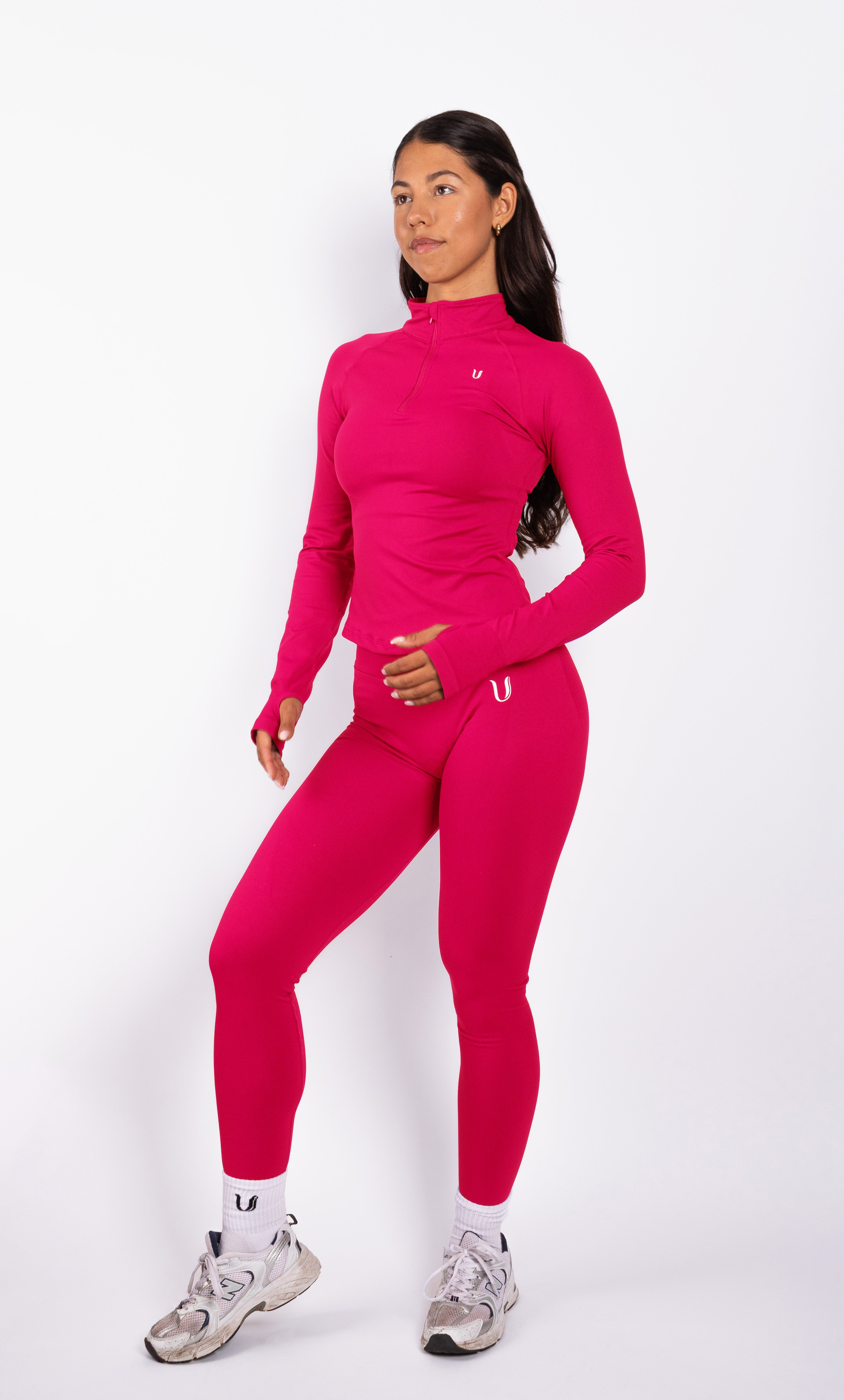 Beau | Half Zip Lange Mouwen Top - Framboos