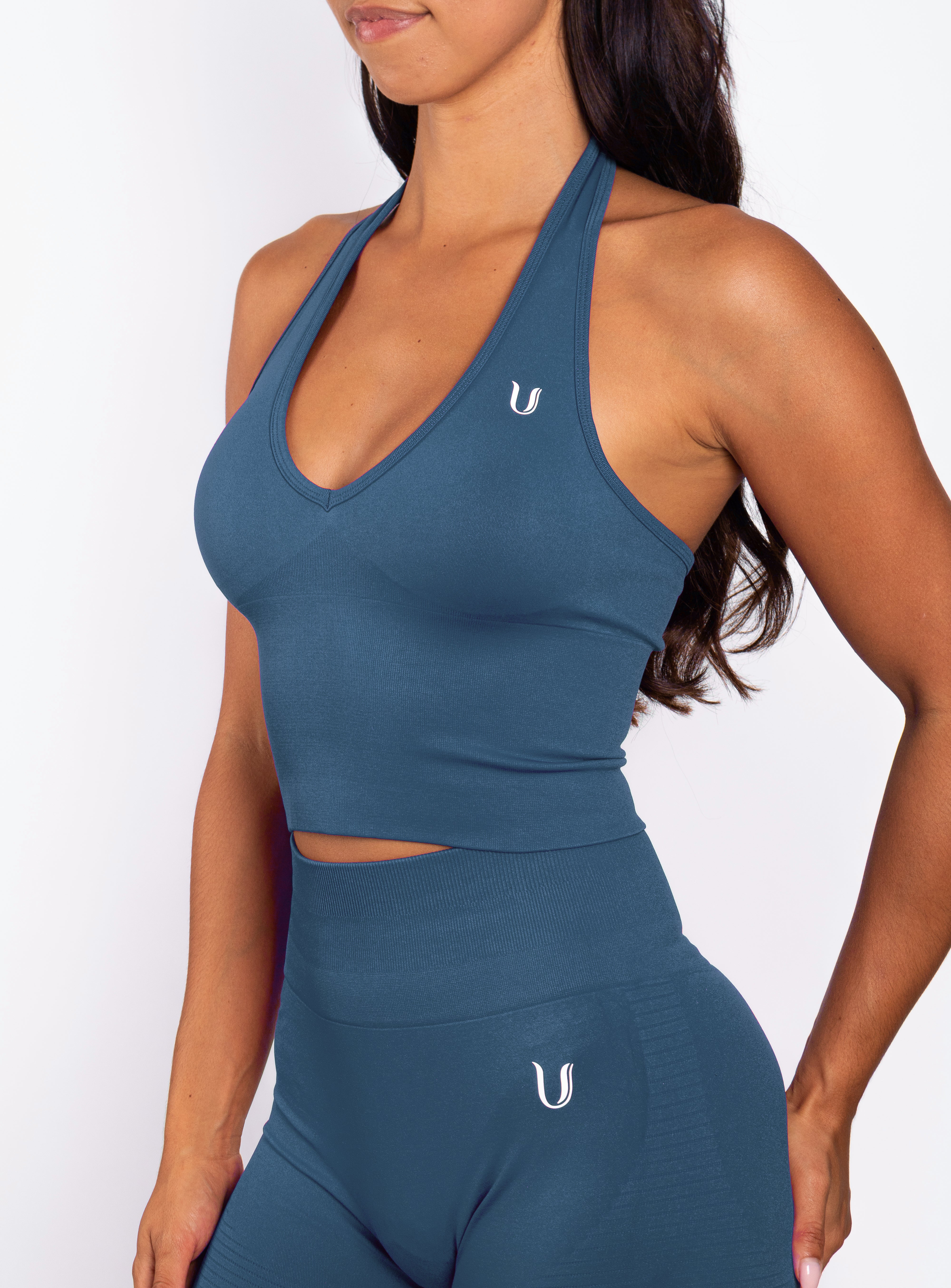 Bibi | Geribde Naadloze Halter Top – Blauw