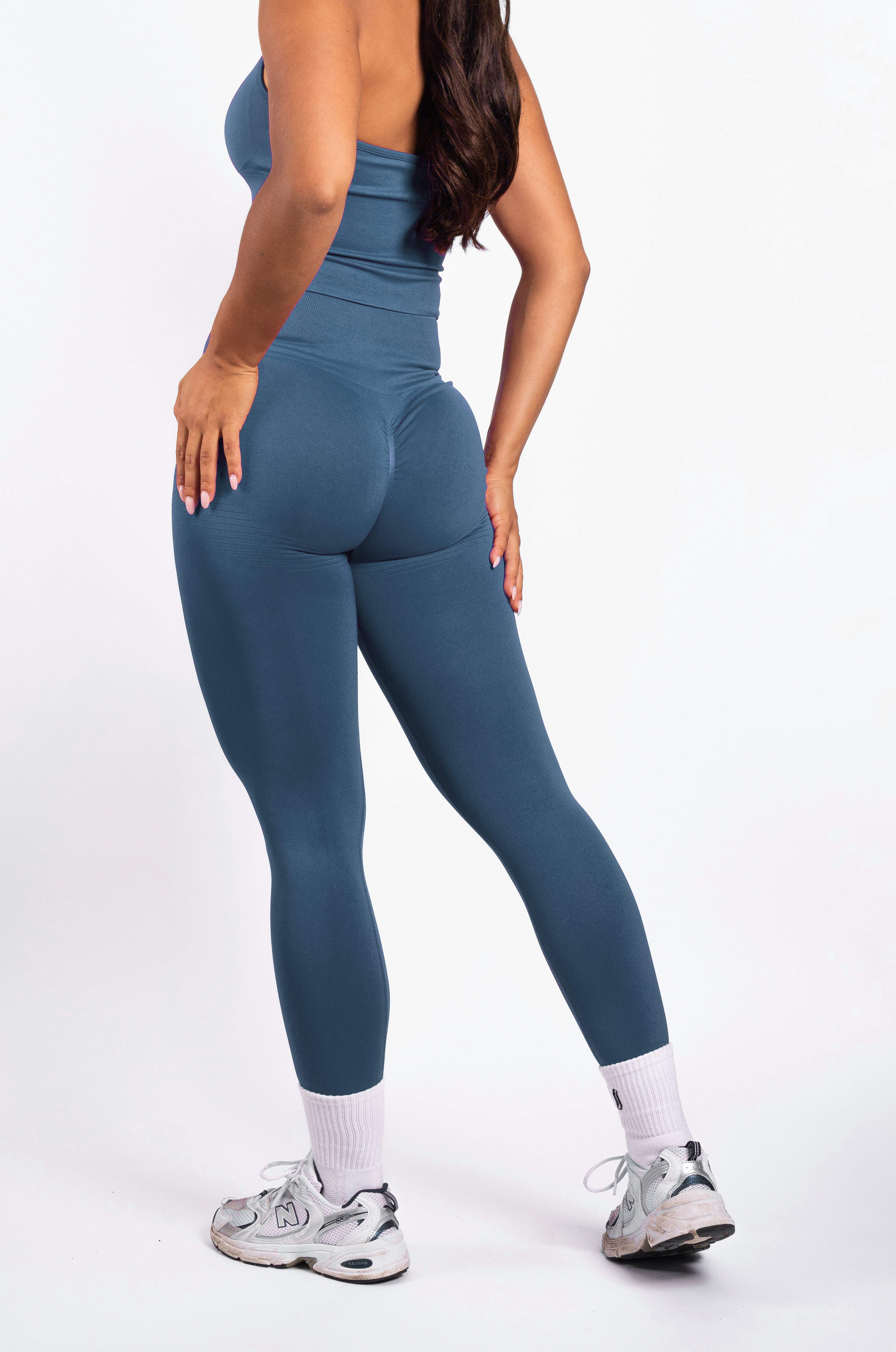 Bibi | Geribde Naadloze Legging – Blauw